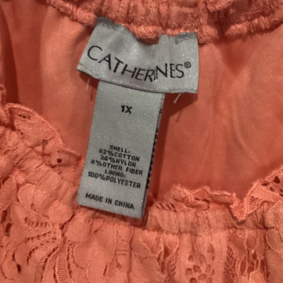 Catherines Plus Size Coral Floral Lace Blouse 1X - Picture 2 of 4